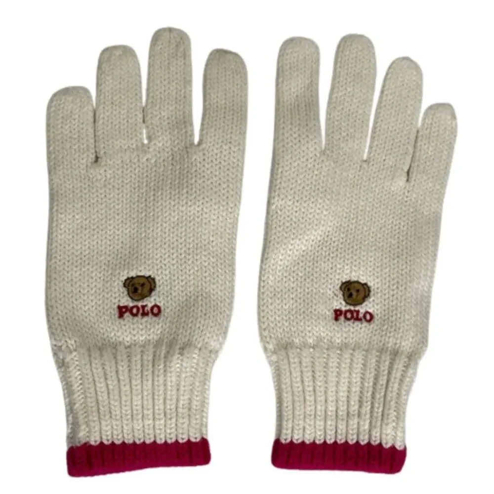 Polo Ralph Lauren OS(4-7) ivory pink polo bear girl's gloves